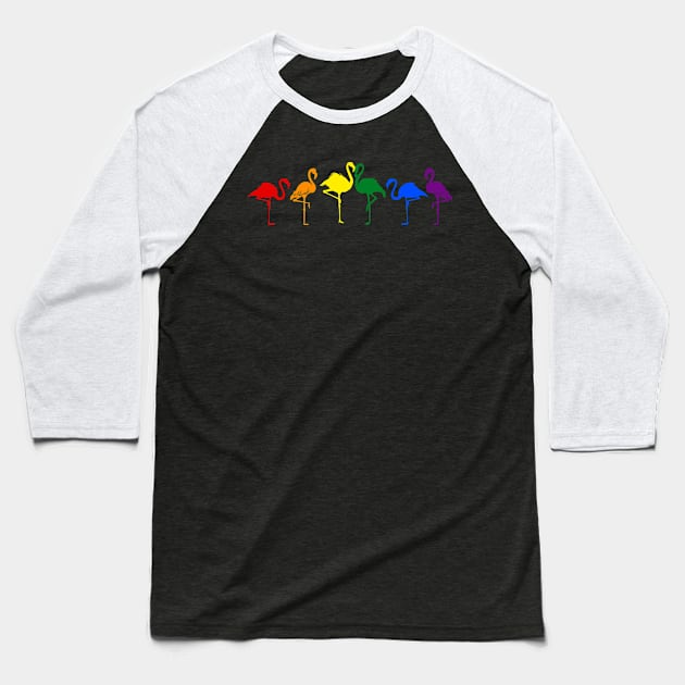 LGBT Pride Flamingos in Flag Colors T-Shirt Baseball T-Shirt by Dianeursusla Clothes